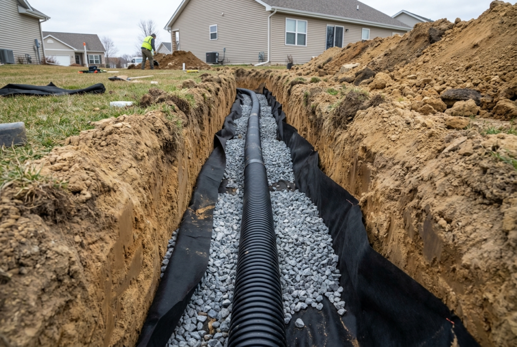 French Drain Installation for Clay Soil